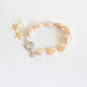 Pearl Bridesmaid Bracelet, Blush Pink, Bracelet, Sterling Silver, Natural Blush Coin Pearl, Signature Collection, Pearl and Gemstone Jewelry