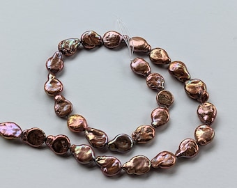 Copper Bronze Free Form Coin Pearls, Coin Pearls, Dyed Freshwater Pearls, 10 X 13 mm Full Strand Approximately 32 Pieces