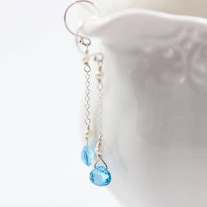 Topaz Long Drop Earring, Blue, Long Drop Earring, Genuine Topaz, Sterling Silver, Blue Ember Earring, Azure