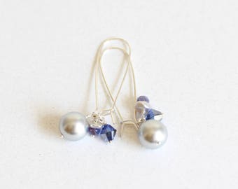 Pearl Cluster Earring, Blue, Silver, Cluster Earring, Pearl Earring, Sterling Silver, Iolite Gemstone, Bubbles, Signature Collection