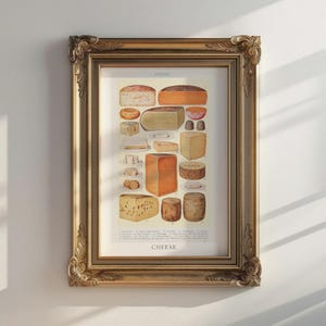 Impression de la carte des fromages vintage | Décoration laitière de ferme | Cadeau pour les amateurs de fromage | Art de cuisine rustique | Pays de la ferme | Maison Cottagecore