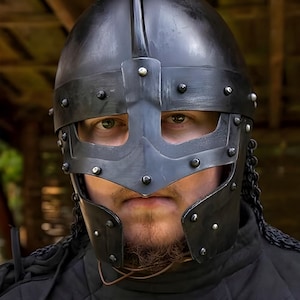 Medieval Viking Helmet with Visor Blackened Steel Norman Helmet LARP And Reenactment Armor Handmade Warrior Helmet for Cosplay Collectors