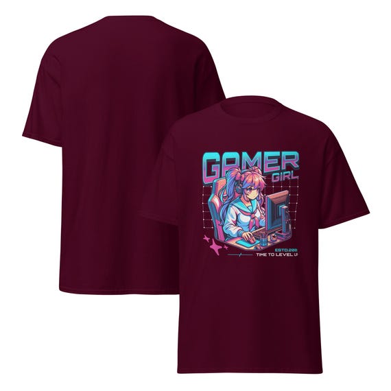 Camiseta de chica gamer, camiseta de anime neón para videojuegos