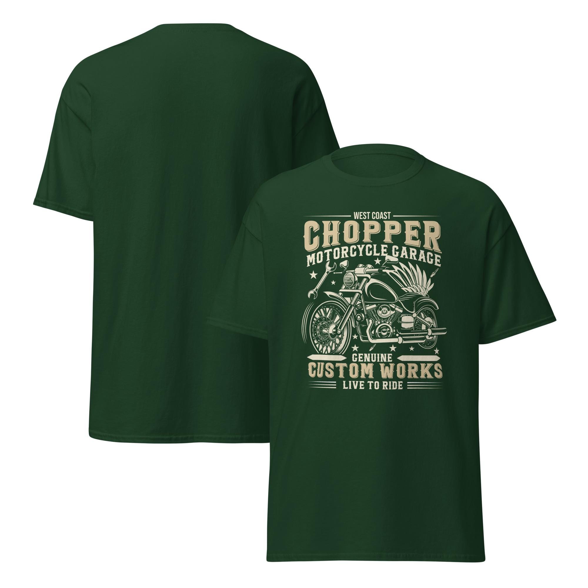 Custom Chopper Motorcycle Garage T-shirt, West Coast Biker Apparel