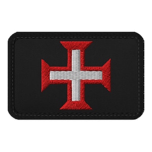 Cross of the Order of Christ Portugal (Dark Background) Embroidered Patch with Velcro (Rectangle)
