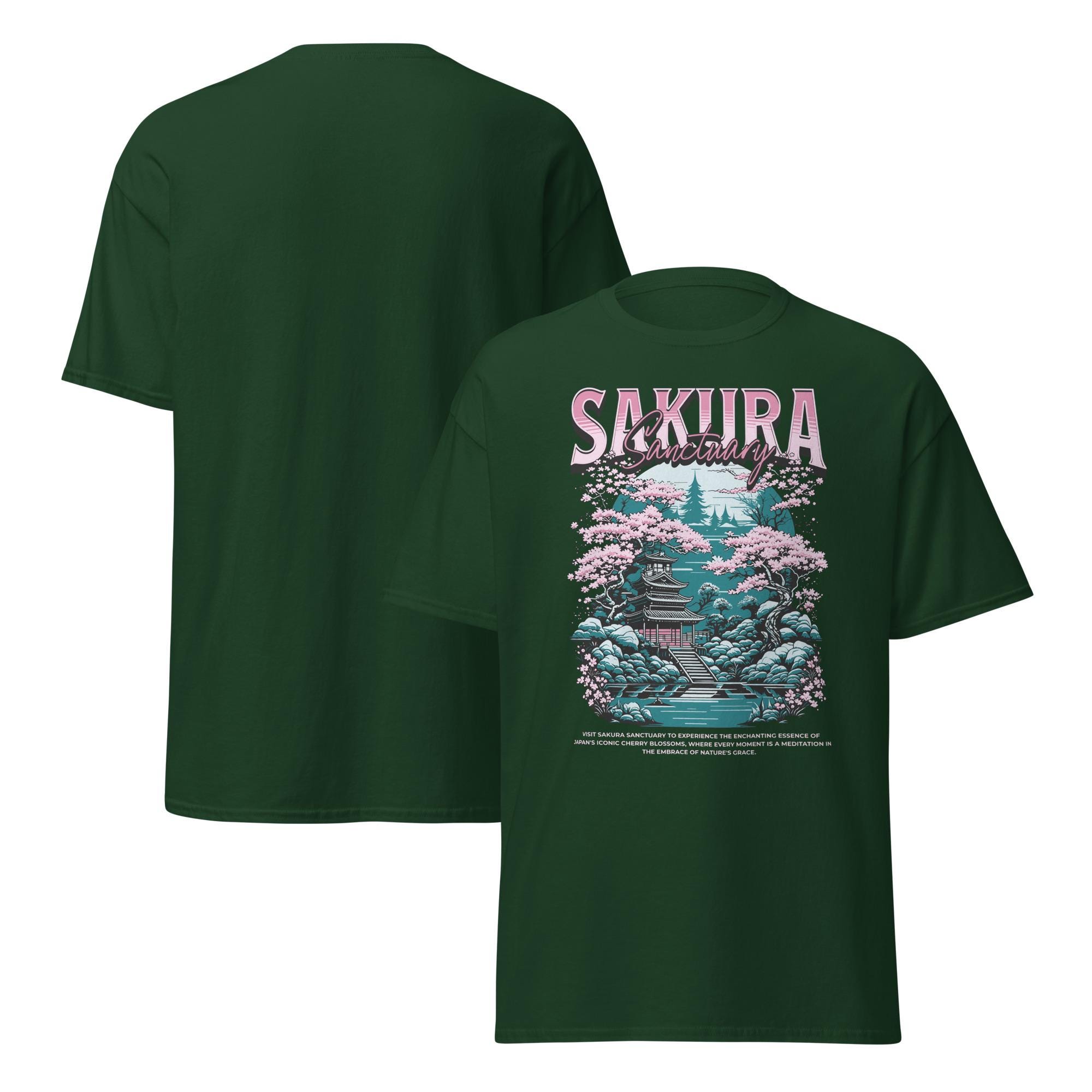 Sakura Sanctuary T-shirt, Tranquil Japanese Garden Tee, Cherry