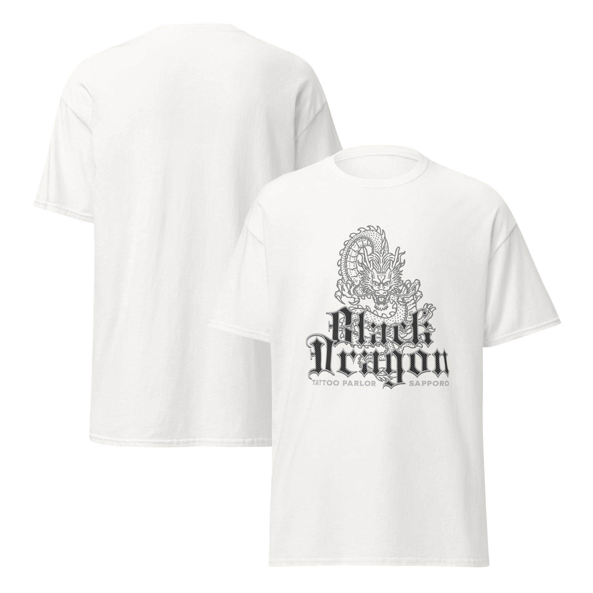 ブラックドラゴンタトゥーTシャツ、日本のインクスタイルのドラゴンT