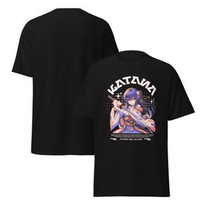 Katana Girl T-Shirt, Anime Samurai Blade Tee, Japanese Warrior Aesthetic Shirt, Elegant Kimono Swordfighter Design