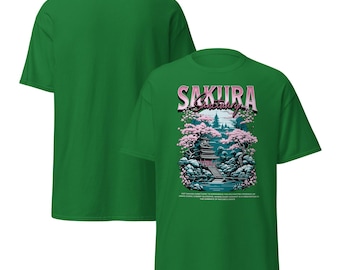 Sakura Sanctuary T-shirt, Tranquil Japanese Garden Tee, Cherry