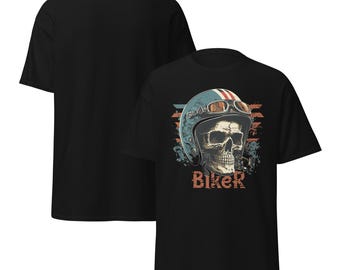 Retro Biker Skull Helmet Graphic Tee – Vintage Motorcycle Skull T-Shirt