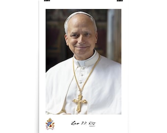 Pôster oficial fosco com o retrato do Papa Leão XIV