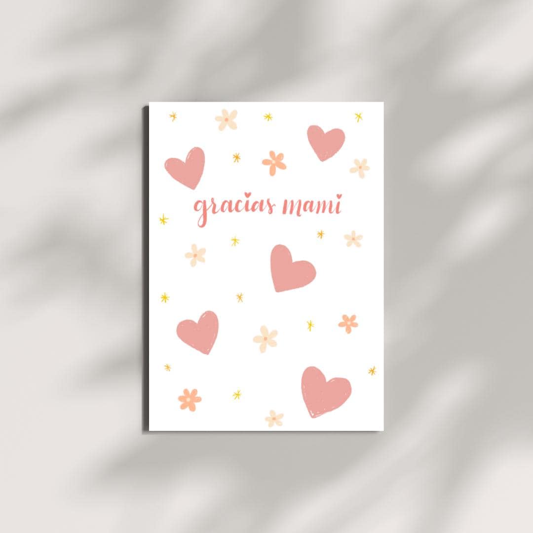 Mami Printable Gracias Mami Hearts and Flowers Mother's Day Printable Card, Adorable ...