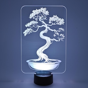 Acrylic Bonsai Tree LED Night Light, Zen Decor Gift