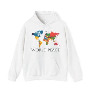 Weltfrieden Hoodie - Unisex Heavy Blend Sweatshirt, Buntes Kartendesign, Gemütliches Geschenk, Earth Day Bekleidung, Freizeitkleidung