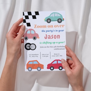 Editable Cars Birthday Invitation Template, Cars Birthday Invitation, Printable Birthday Invitation Template, Canva, Cars Invite, Kid&#39;s Bday