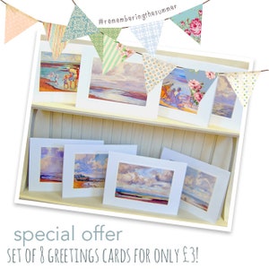 Oferta especial - 8 x lindos cartões de felicitações de dias de praia passados da década de 1920 - vintage