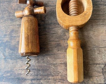 Vintage wood corkscrew and nutcracker