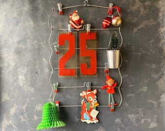 Vintage Metal Hanger Skirt, red clips, display