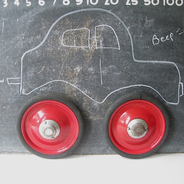 Vintage Red Wheels Rubber Metal