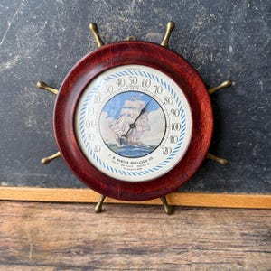 Vintage Nautical Thermometer, Thermostat, ship wheel