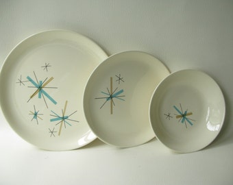 Vintage Atomic Dinnerware, Hopscotch, Plates, Midcentury Dishes, Place Setting, Salem Hopscotch