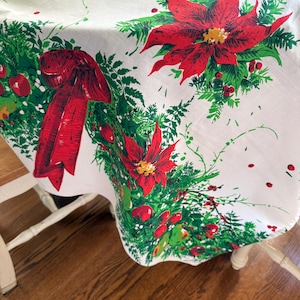 Vintage Christmas Tablecloth, cotton square