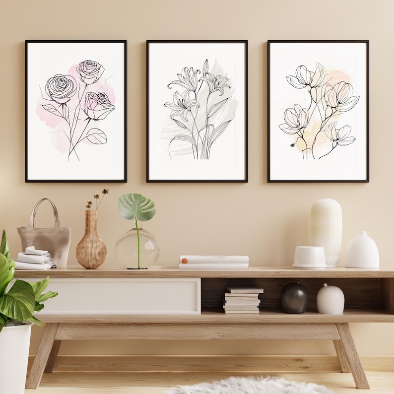 Minimalist Floral Line Art Print Set Wall Decor Modern Abstract Flower ...