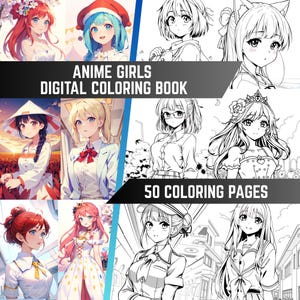 Anime Coloring Book for Kids and Adults Anime Girls Cosplay Costume Coloring Book Pages Manga Princess 50 Coloring Pages Instant Download