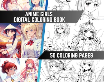 Anime Coloring Book for Kids and Adults Anime Girls Cosplay Costume Coloring Book Pages Manga Princess 50 Coloring Pages Instant Download