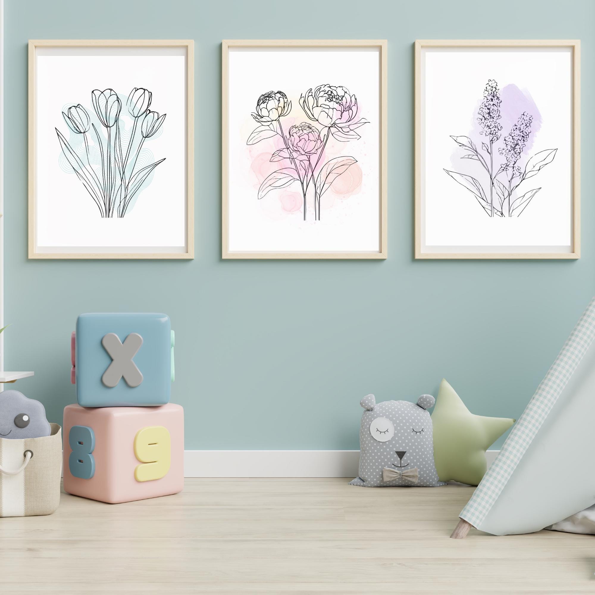 Minimalist Floral Line Art Print Set Wall Decor Modern Abstract Flower ...