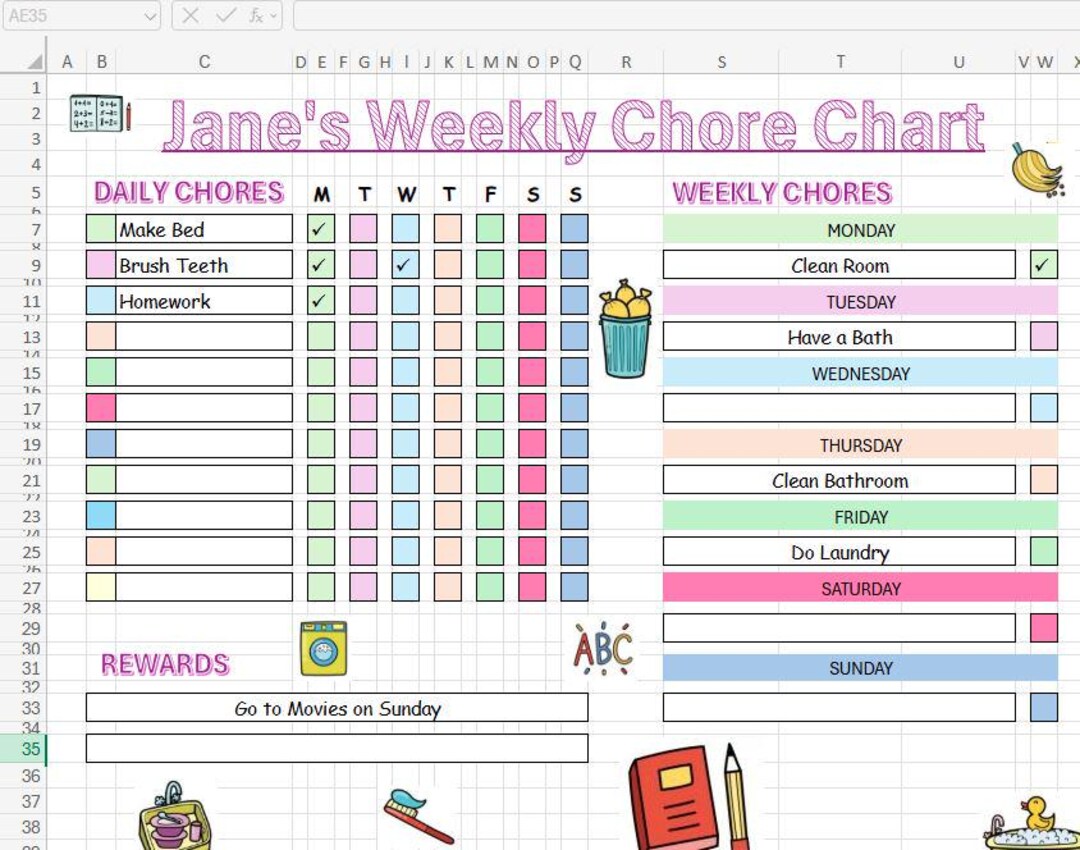 Weekly Responsibilities Kids Weekly Chore Chart, Editable and Printable Weekly Responsibilities ...