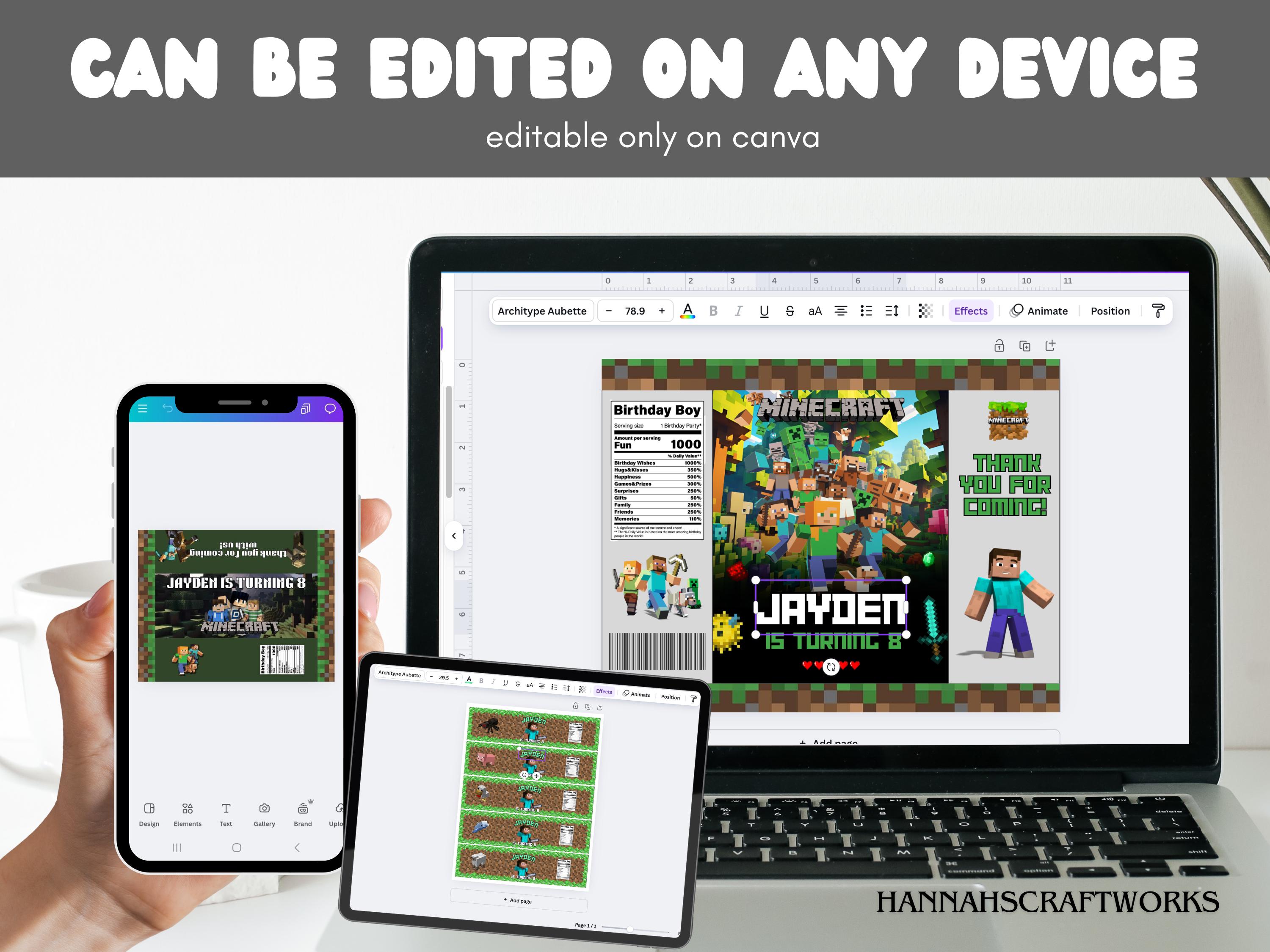 Minecraft Printable Favor Templates