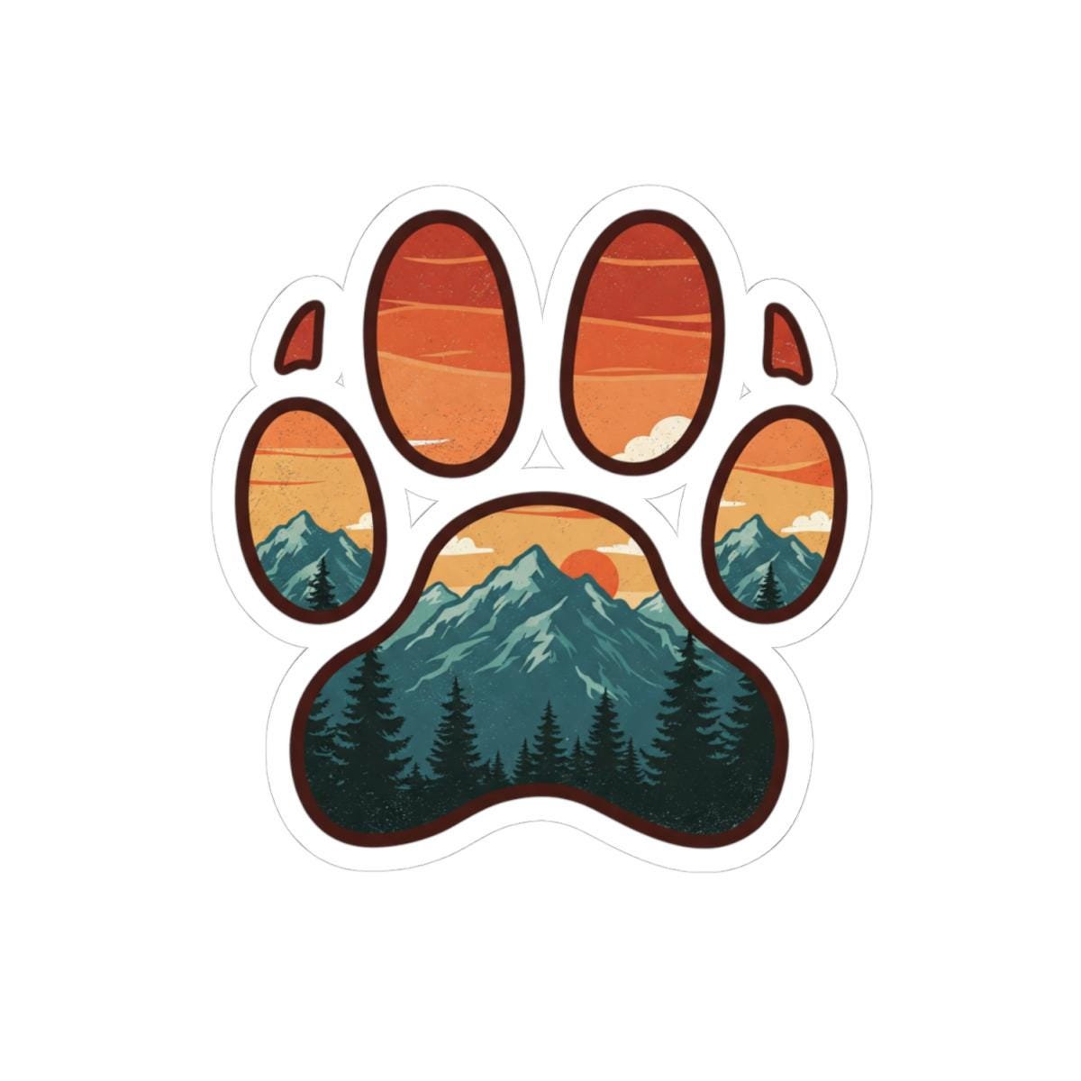 Dog Paw Print Mountain Sticker Adventure Vinyl Decal for Water Bottles ...