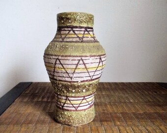 Mid Century  Modern Florentine Original Italy Geometric Design Lava Glaze Vase  *Shipping Included