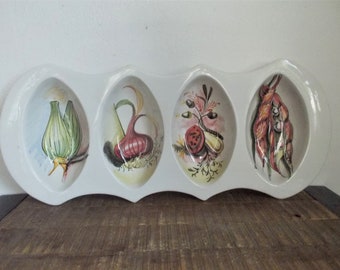 Vintage Italian Weir Ceramics Divided Bowl with Hand Painted Veggies