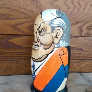 Vintage Russian Boris Yeltsin Large Hand Painted Wood Matryoshka Doll image 3