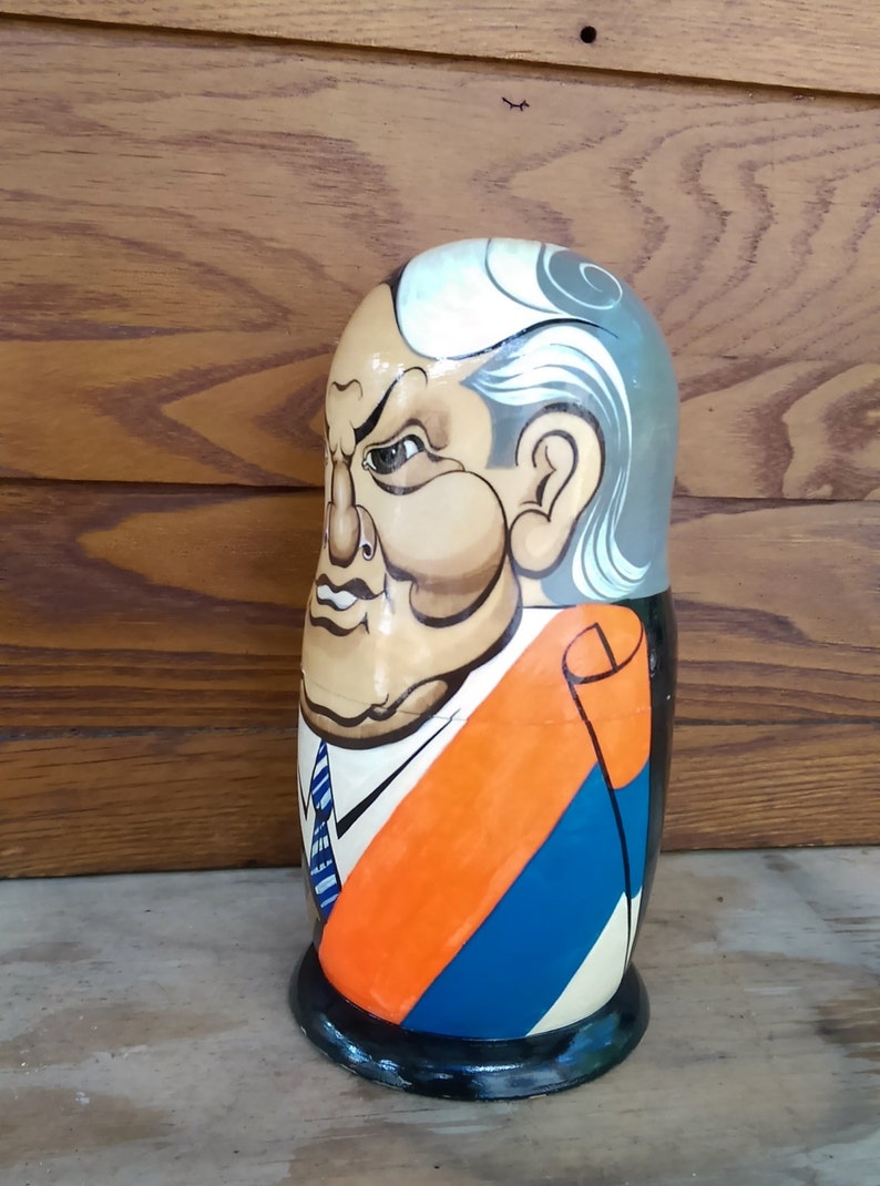 Vintage Russian Boris Yeltsin Large Hand Painted Wood Matryoshka Doll image 3