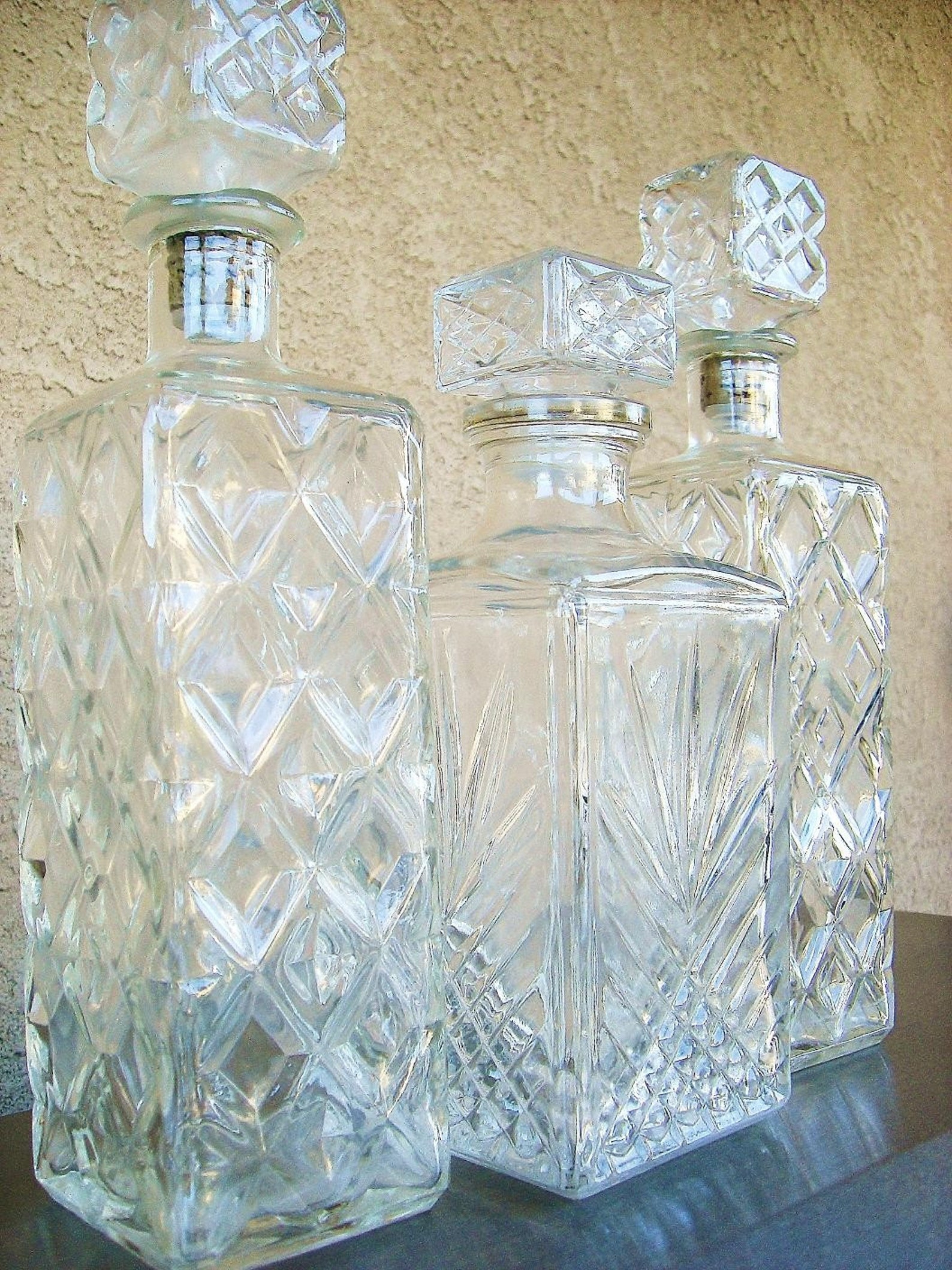 Vintage Cut Glass Liquor Decanter Set of Three Etsy