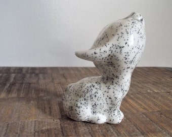 Vintage Mod Stylized White Speckled Ceramic Cat Figurine