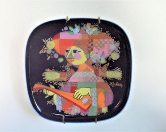 Vintage Rosenthal Bjorn Wiinblad 7" Square "1001 Nights" Lute Player Wall Plate with Chip  *Shipping Included