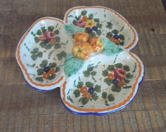 Vintage Hand Painted Italian Pottery Divided Serving Dish