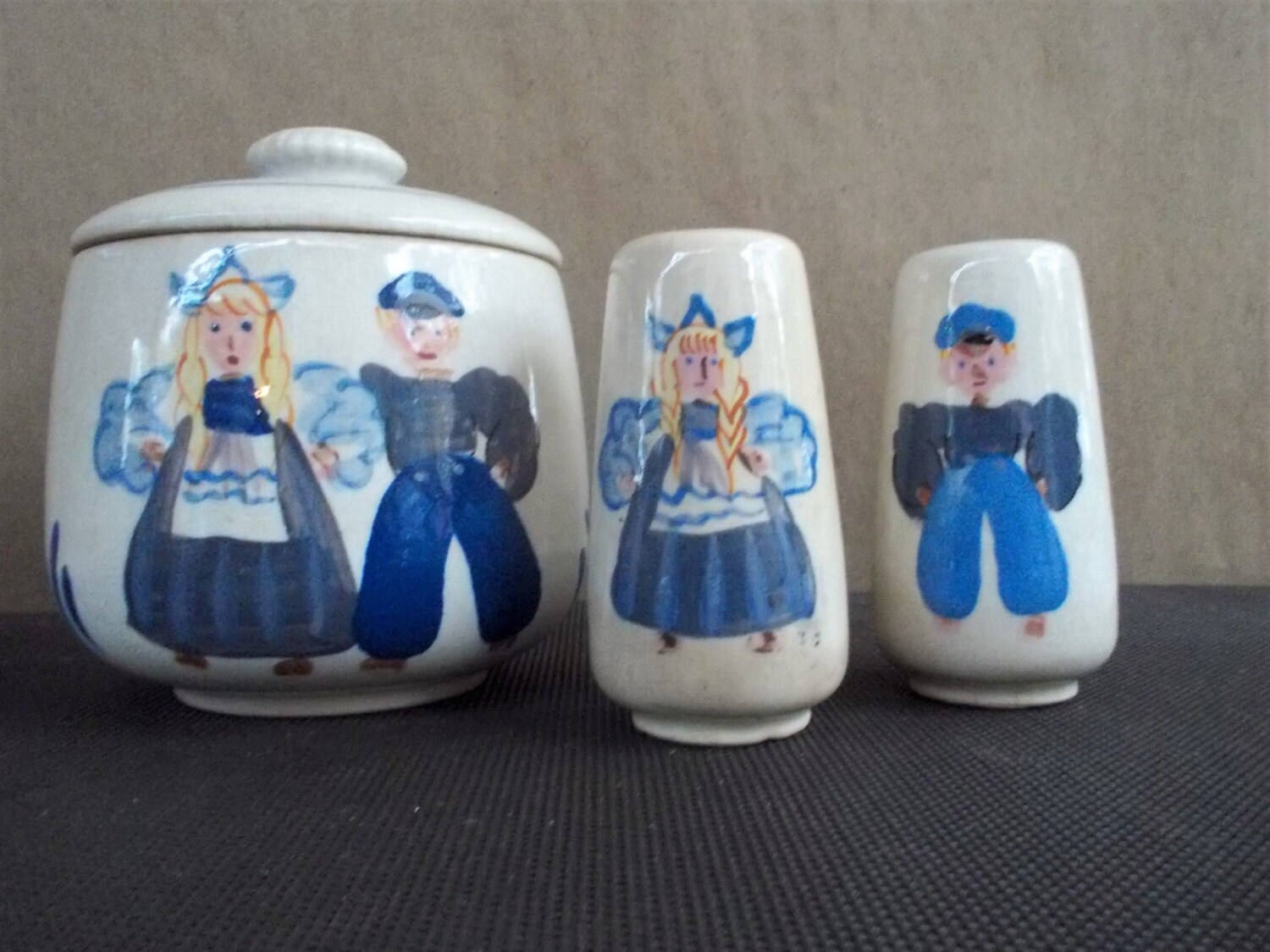 Vintage Handpainted Ceramic Dutch Boy and Girl Canister and Salt and ...