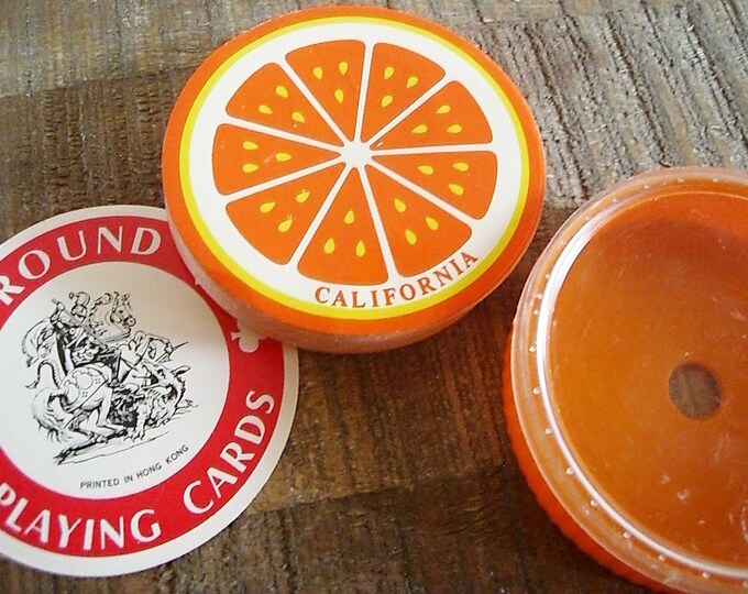Vintage 60s Souvenir California Round Playing Cards Orange Slices in