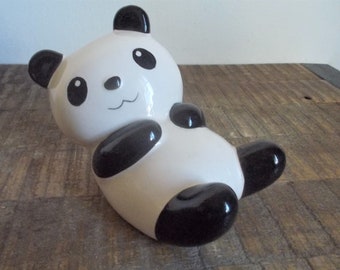 Vintage Little Ceramic Black and White Baby Panda Bank