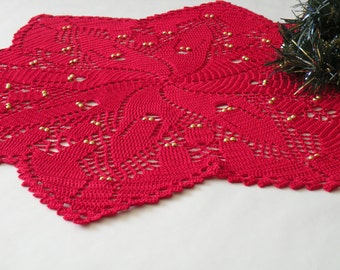 Expressive Red Handmade Crochet Doily Unique Holiday Decor Handmade Table Round Lace Crochet For Sale Wedding Show Room Crochet For Sale