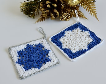 Beautiful Little Square Snowflake Hand Crochet Doilies, Unique Lace Accessory, Holiday Home Decoration, Christmas Accessory Ornaments