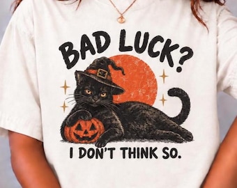 Comfort Colors®, Black Cat Halloween T-Shirt, Vintage Witchy Cat Funny Spooky Season Shirt