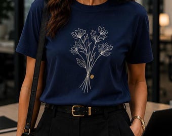 Camiseta Bella Canvas Botanical Line Art, top informal con formas abstractas minimalistas.