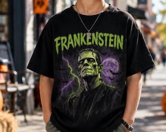 Frankenstein Boys Halloween Shirt, Retro Monster Crew Graphic Spooky Season Tee, Kids Halloween T-Shirt