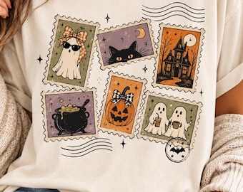 Comfort Colors®, Halloween Ghost Black Cat Pumpkin T-Shirt, Spooky Season Pumpkin Shirt